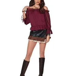 Spirit Halloween Adult Burgundy Ruffle Top