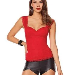 Spirit Halloween Adult Red Lace Cap Sleeve Corset